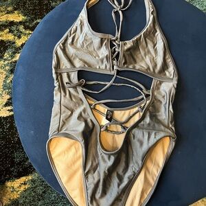 Forplay Charcoal Cut-Out One Piece Swimsuit